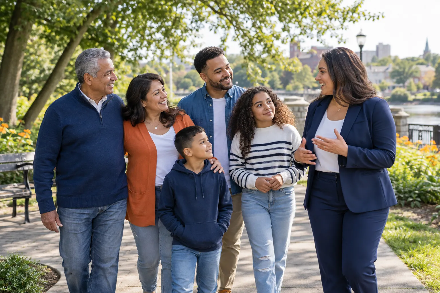 A family connecting with a behavioral-health professional in a community setting